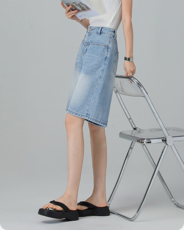 Turkish Washed A Line Denim Shorts in light blue, Ferlicious Singapore