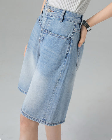 Turkish Washed A Line Denim Shorts in light blue, Ferlicious Singapore