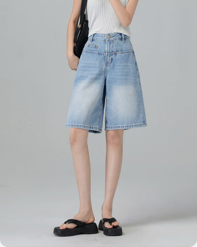 Turkish Washed A Line Denim Shorts in light blue, Ferlicious Singapore