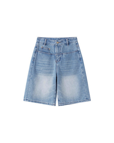 Turkish Washed A Line Denim Shorts in light blue, Ferlicious Singapore