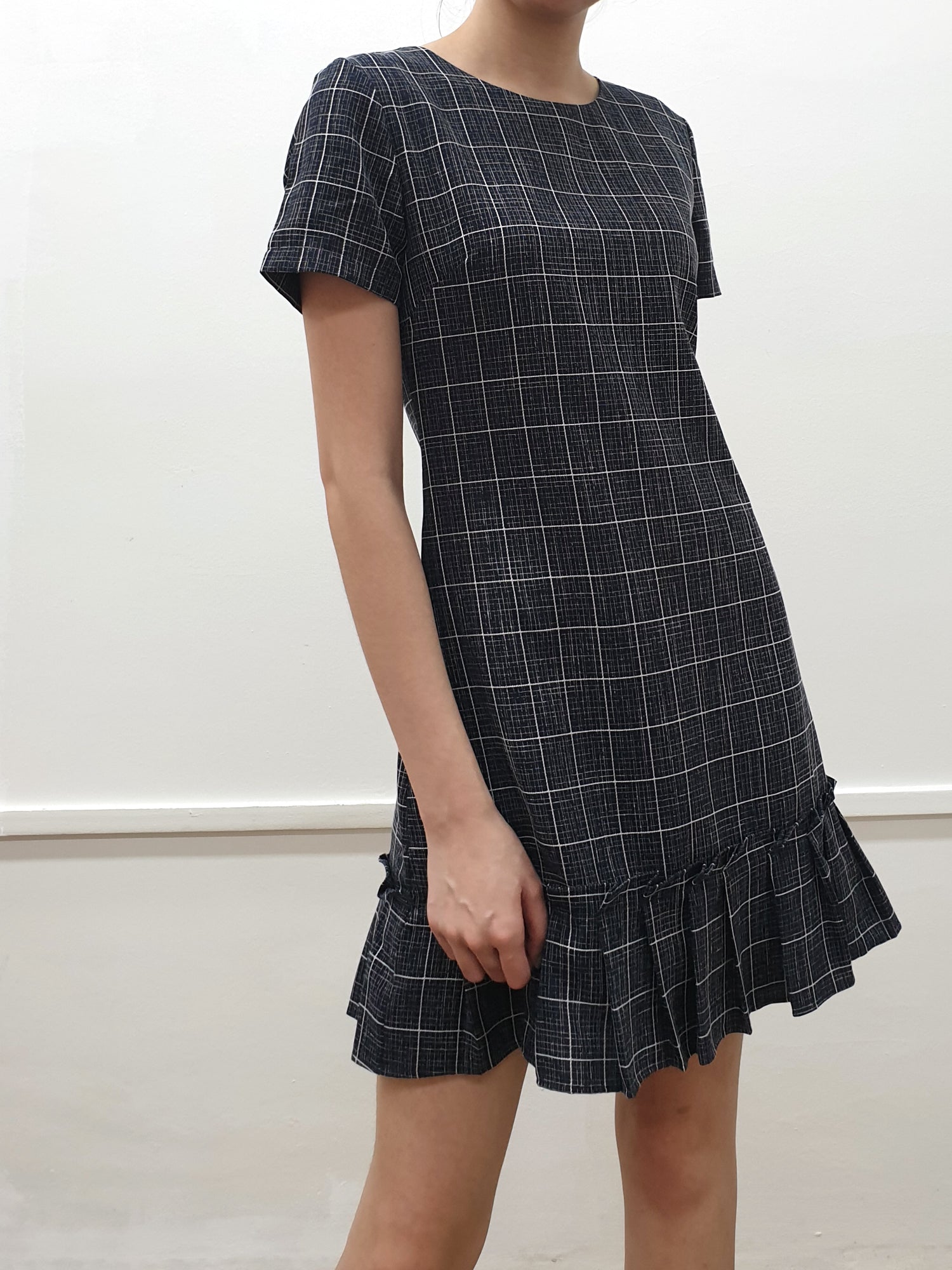 Grid Folded Hem Dress - Ferlicious