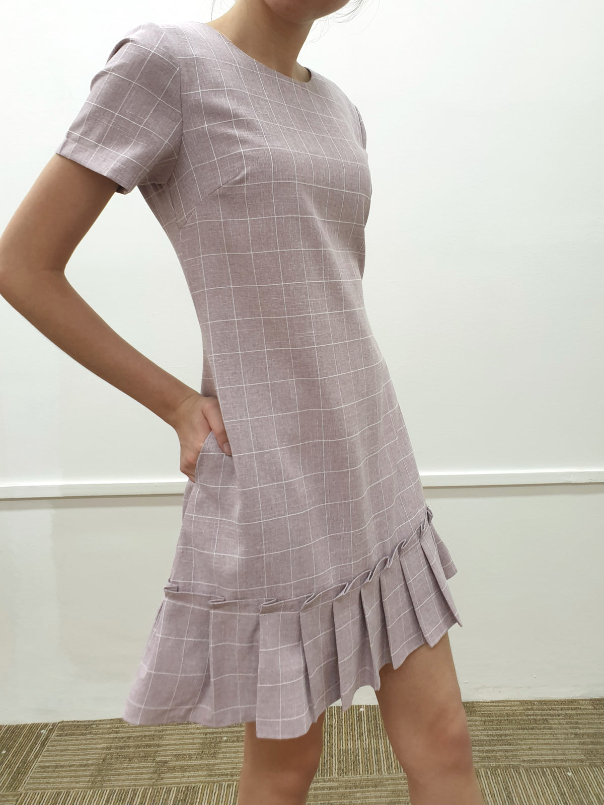 Grid Folded Hem Dress - Ferlicious