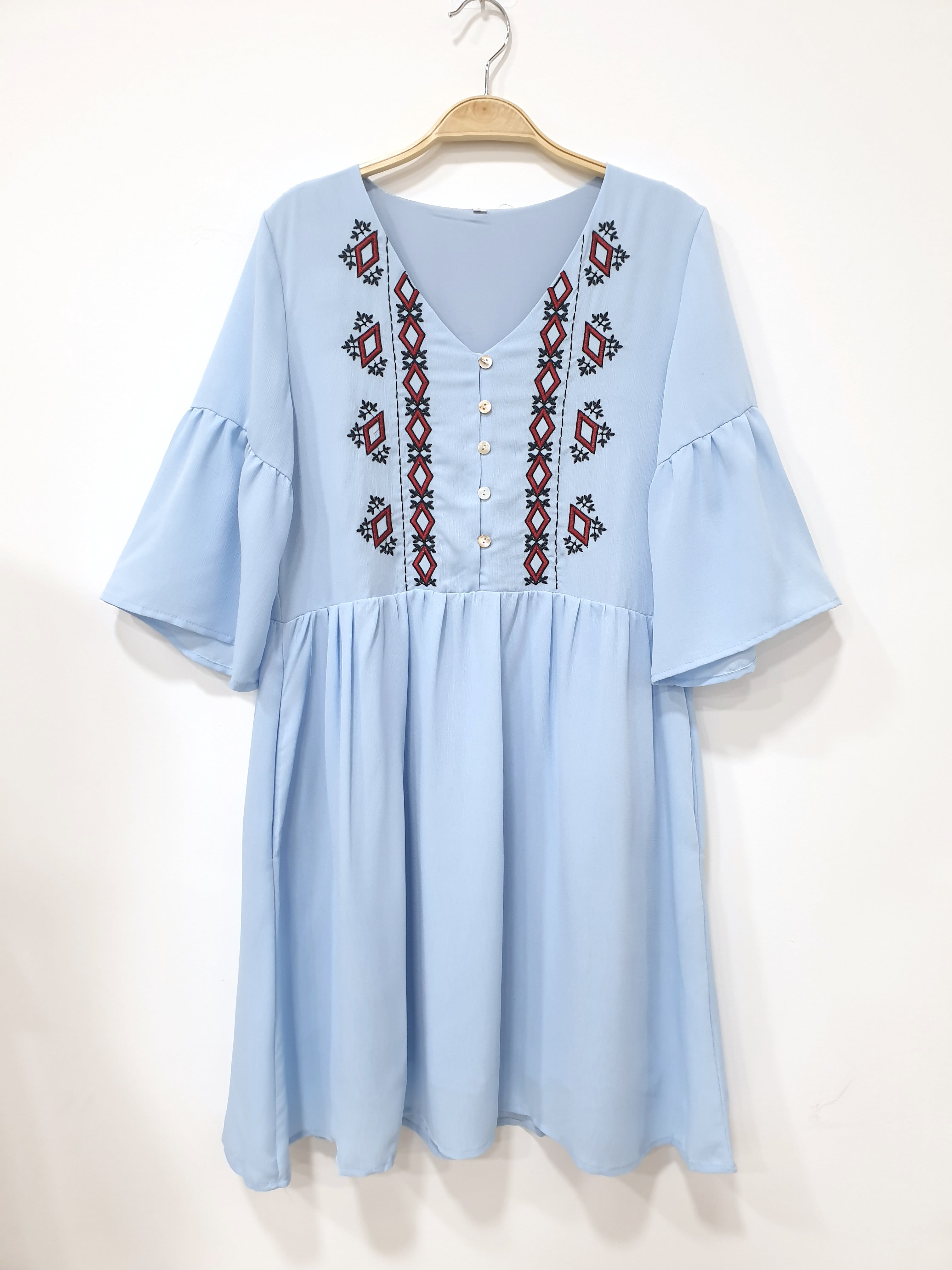 Flounce Sleeve Tribal Babydoll Dress (Non-returnable) - Ferlicious