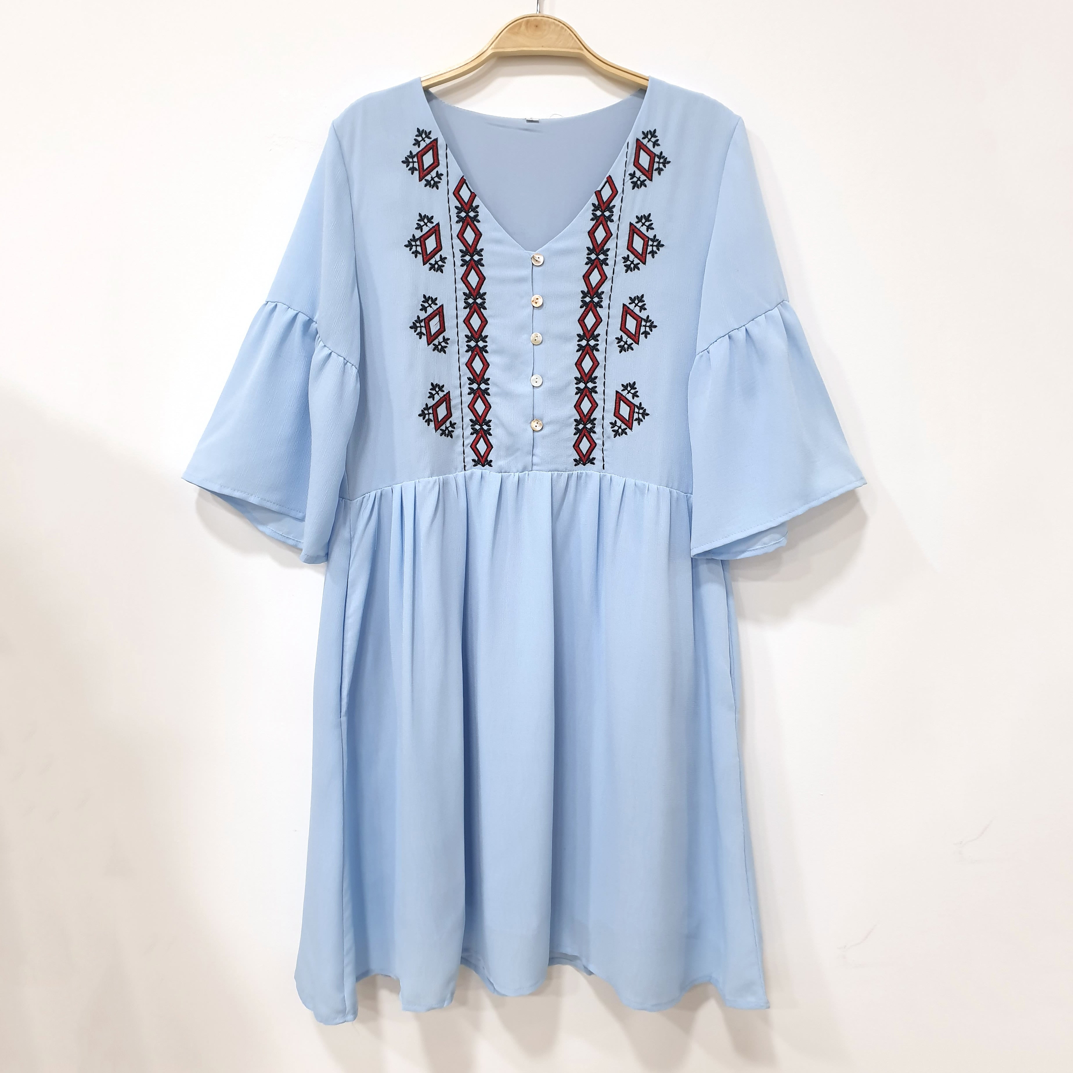 Flounce Sleeve Tribal Babydoll Dress (Non-returnable) - Ferlicious