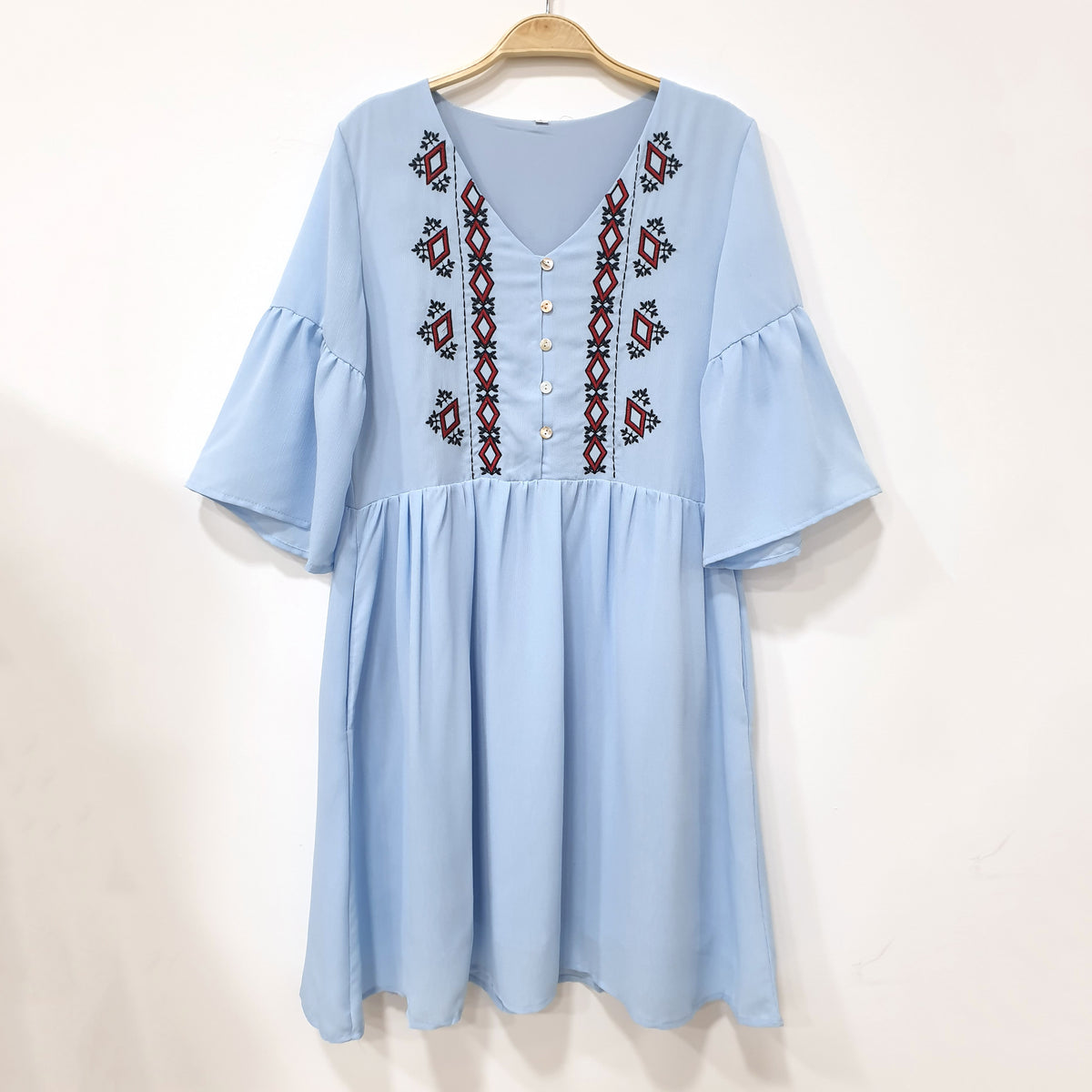Flounce Sleeve Tribal Babydoll Dress (Non-returnable) - Ferlicious