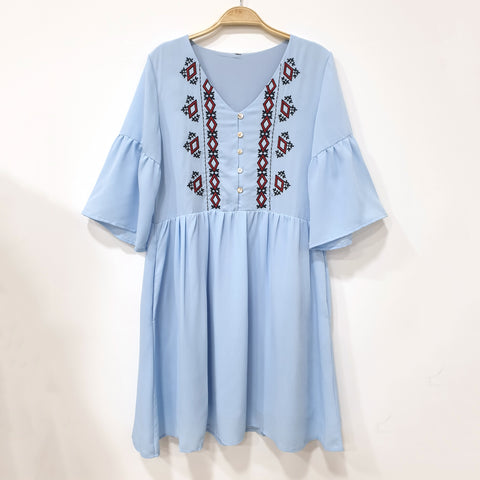 Flounce Sleeve Tribal Babydoll Dress (Non-returnable) - Ferlicious