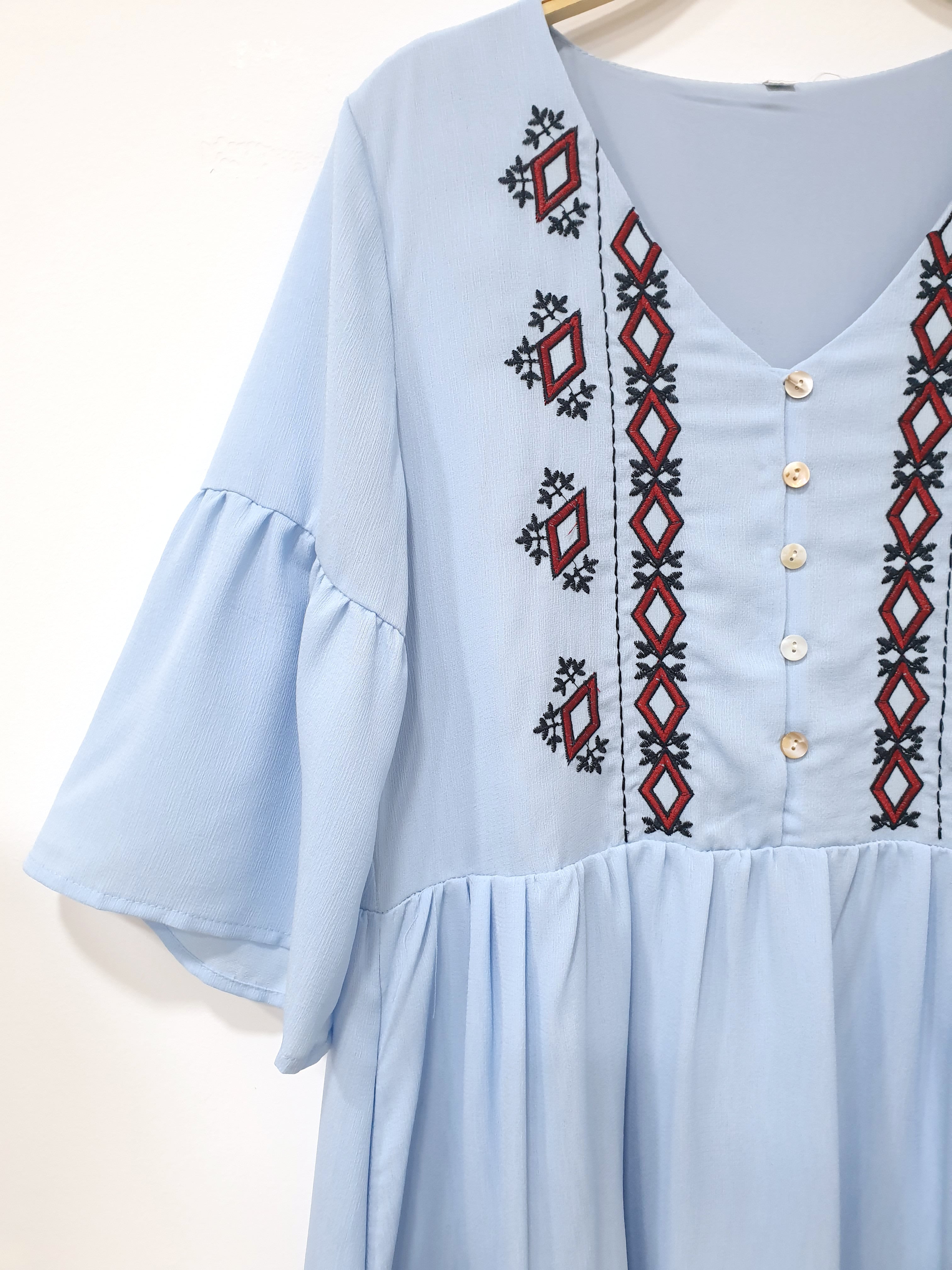 Flounce Sleeve Tribal Babydoll Dress (Non-returnable) - Ferlicious