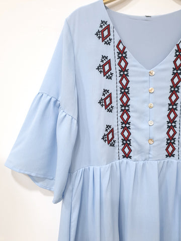 Flounce Sleeve Tribal Babydoll Dress (Non-returnable) - Ferlicious