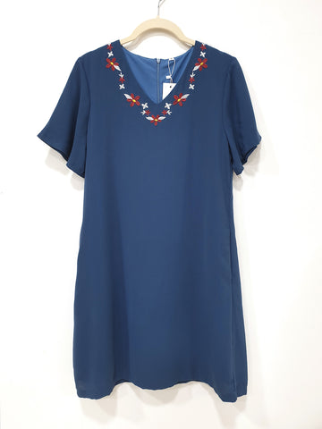 Embroidered Sash Shift Dress (Non-returnable) - Ferlicious