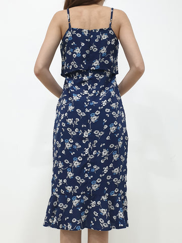 Layered Spaghetti Midi - Navy (Non-returnable) - Ferlicious