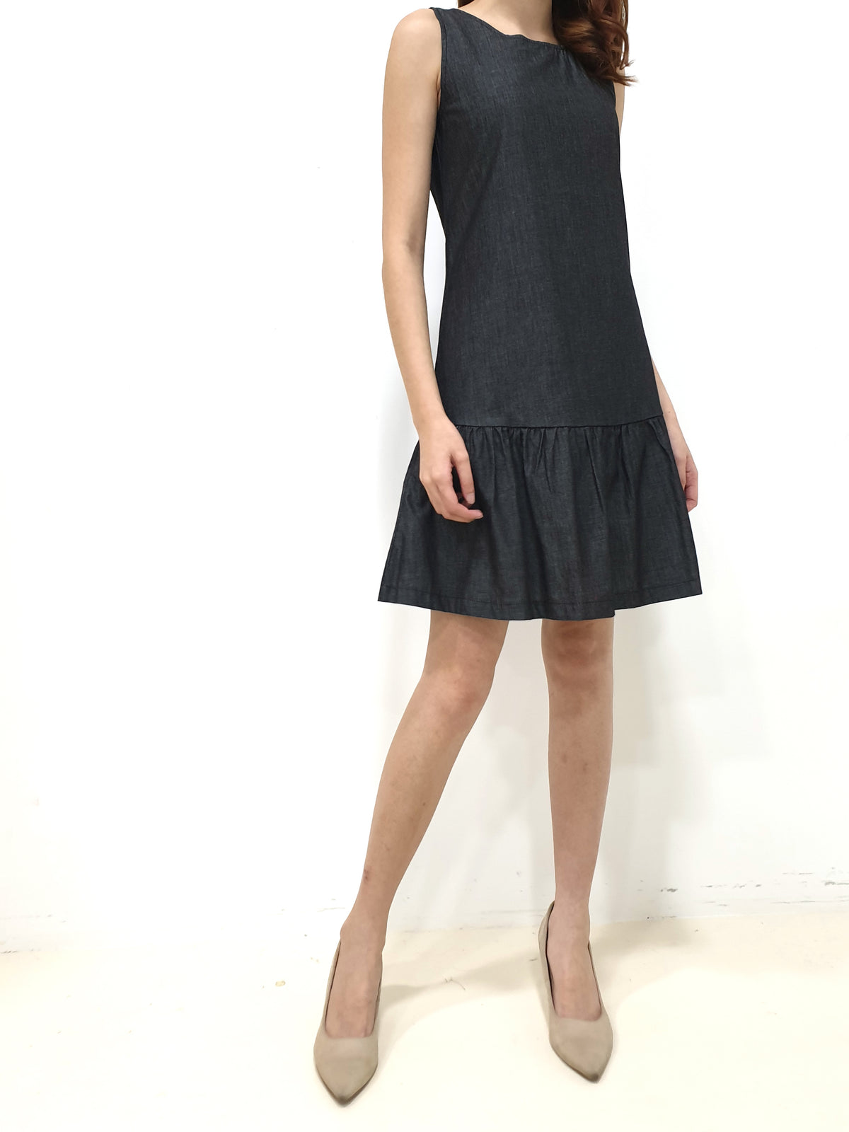 Denim Ruffles Sleeveless Dress - Black (Non-returnable) - Ferlicious