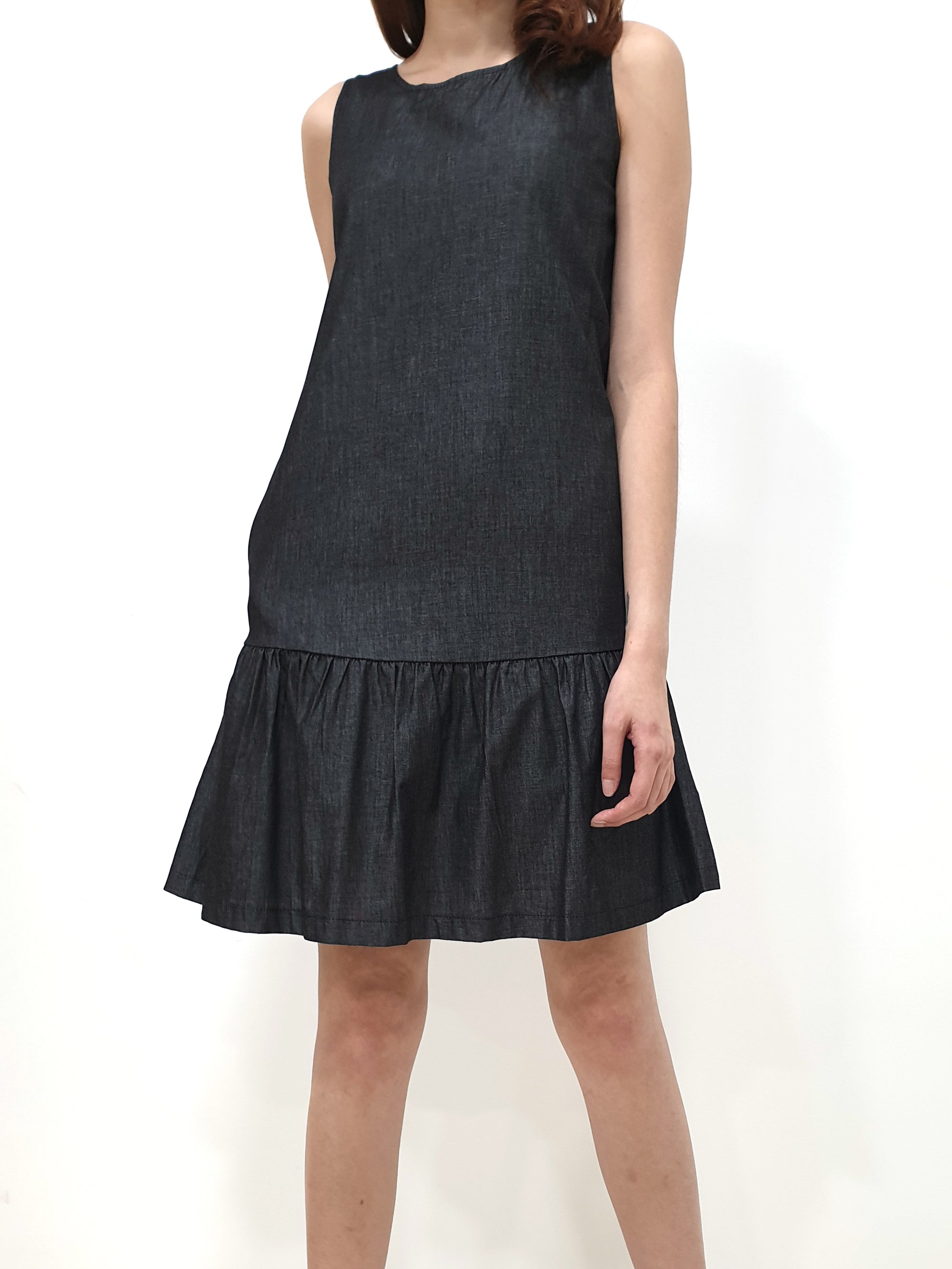 Denim Ruffles Sleeveless Dress - Black (Non-returnable) - Ferlicious
