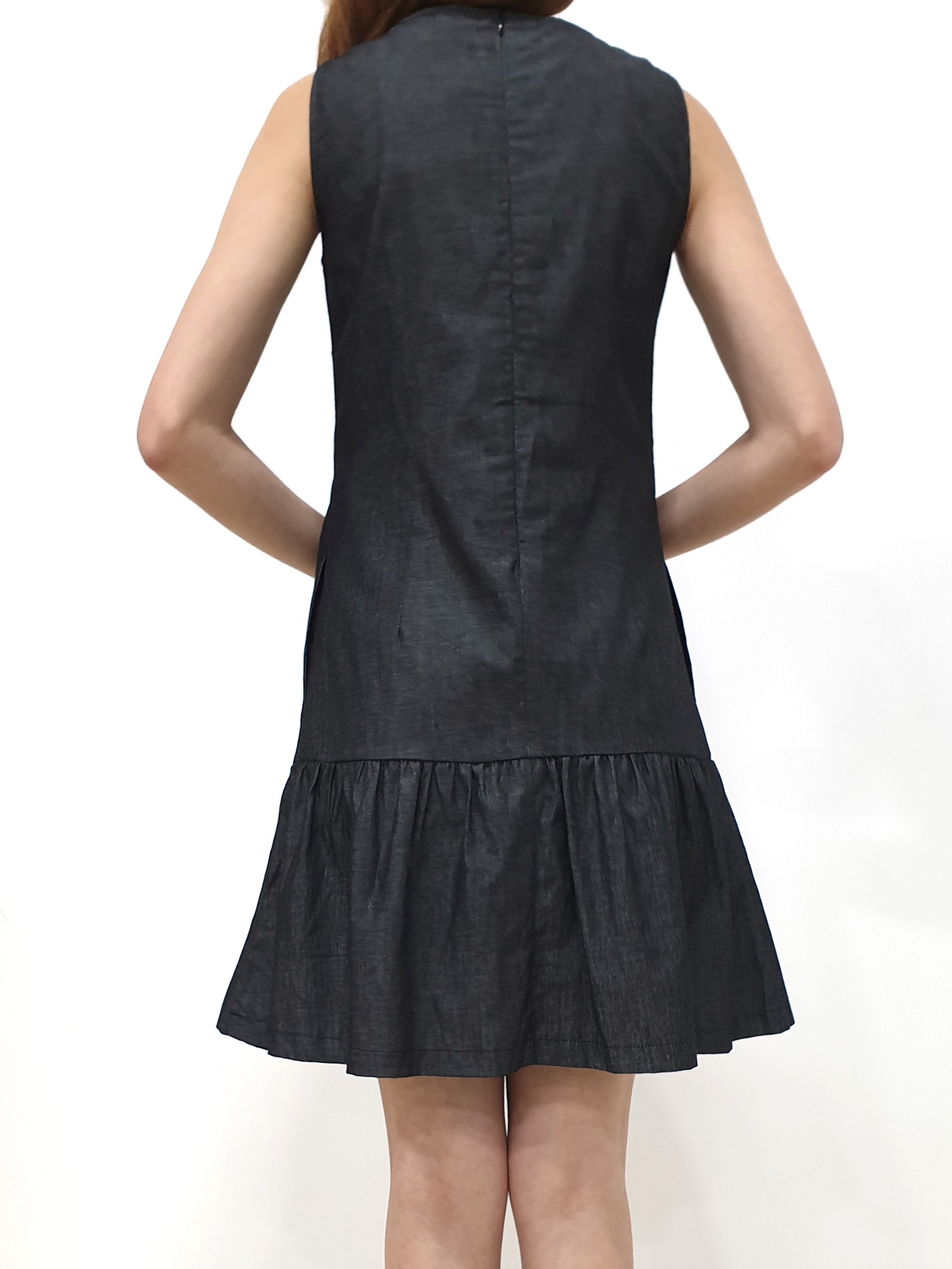 Denim Ruffles Sleeveless Dress - Black (Non-returnable) - Ferlicious