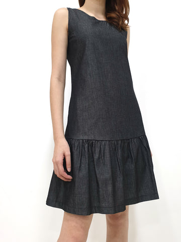 Denim Ruffles Sleeveless Dress - Black (Non-returnable) - Ferlicious
