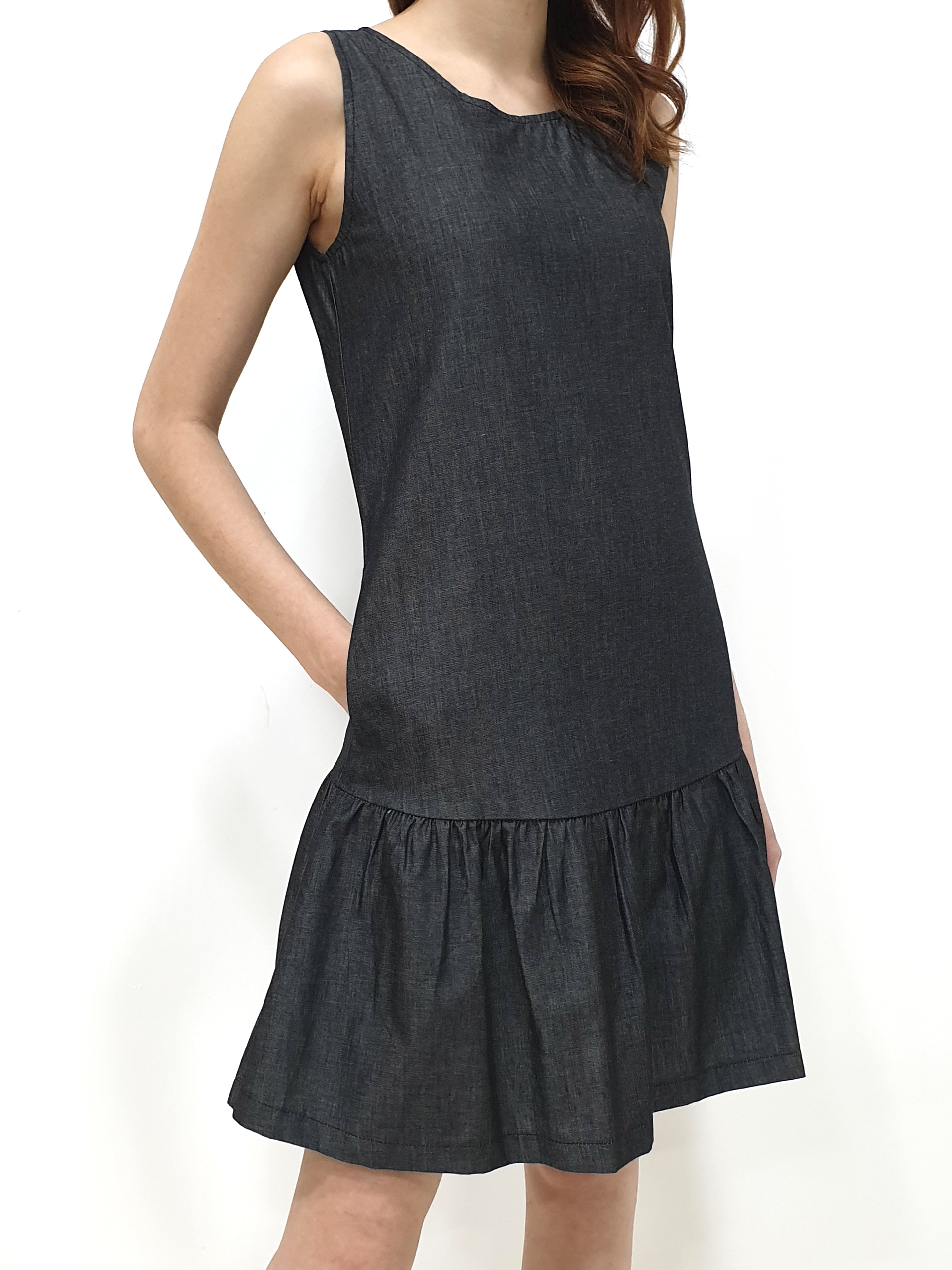 Denim Ruffles Sleeveless Dress - Black (Non-returnable) - Ferlicious