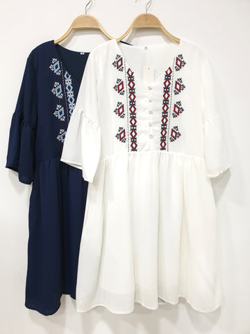 Flounce Sleeve Tribal Babydoll Dress (Non-returnable) - Ferlicious
