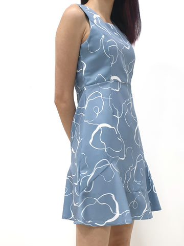 Illustration Square Neck Dress - Blue (Non-returnable) - Ferlicious