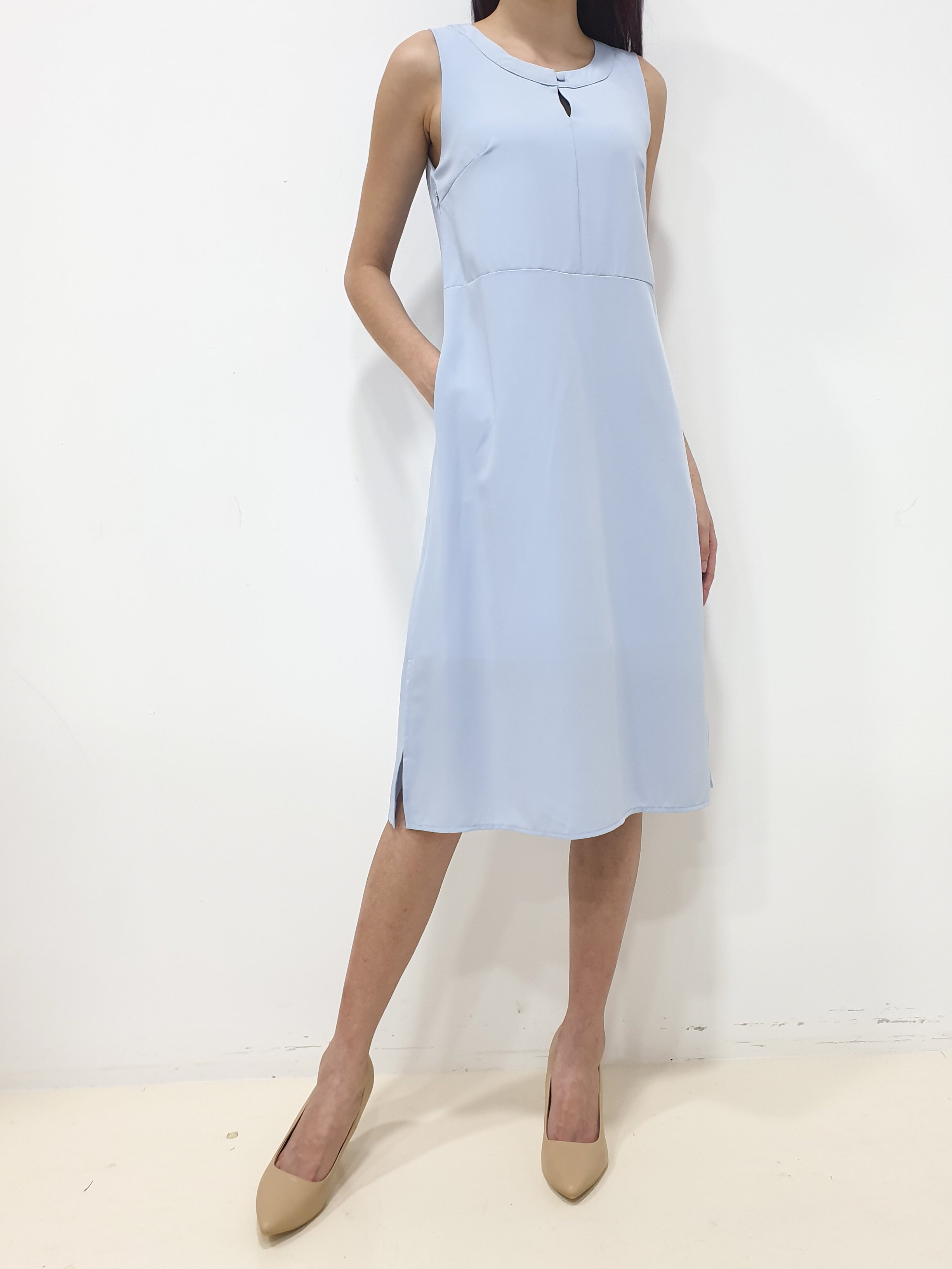 Front Button Midi Dress - Light Blue (Non-returnable) - Ferlicious