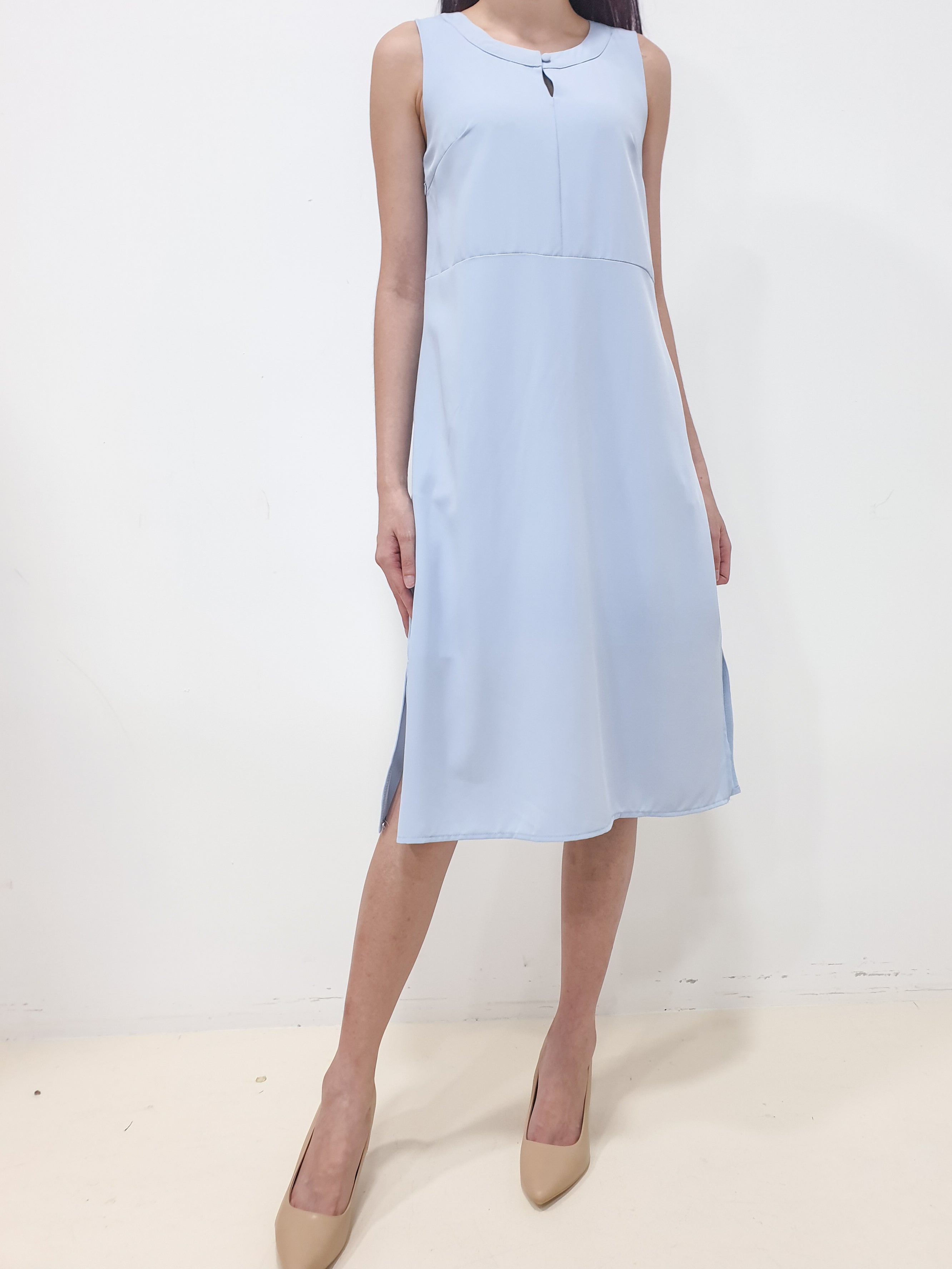 Front Button Midi Dress - Light Blue (Non-returnable) - Ferlicious