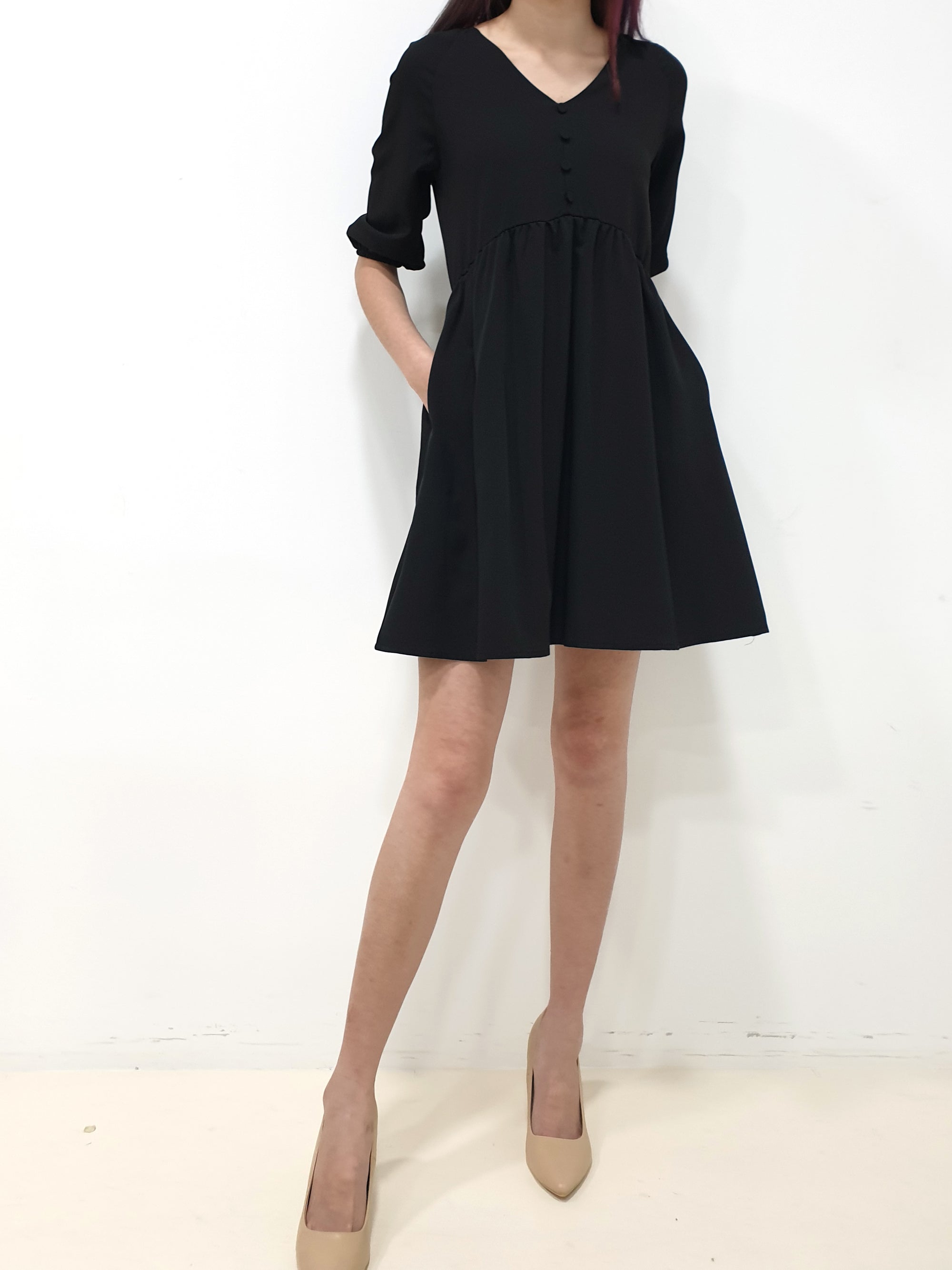 Button Babydoll Dress - Black (Non-returnable) - Ferlicious