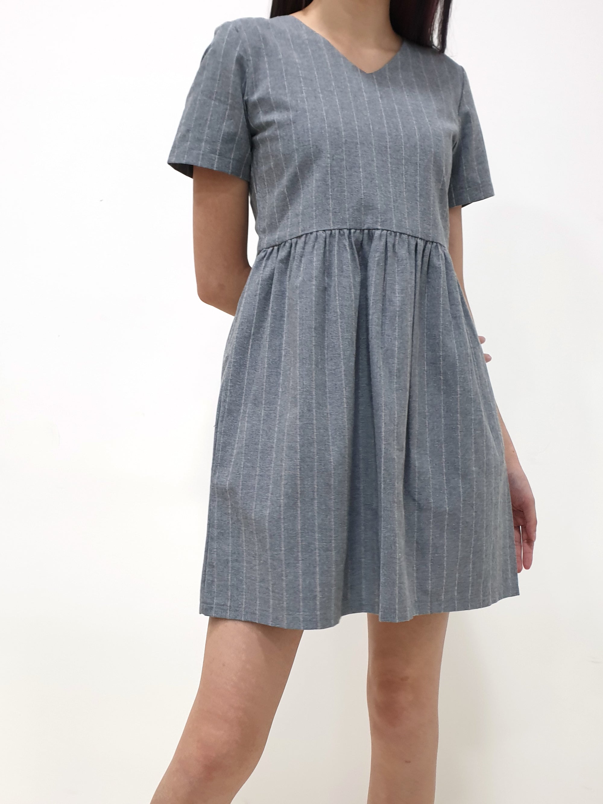 Stripes Babydoll Dress - Grey (Non-returnable) - Ferlicious