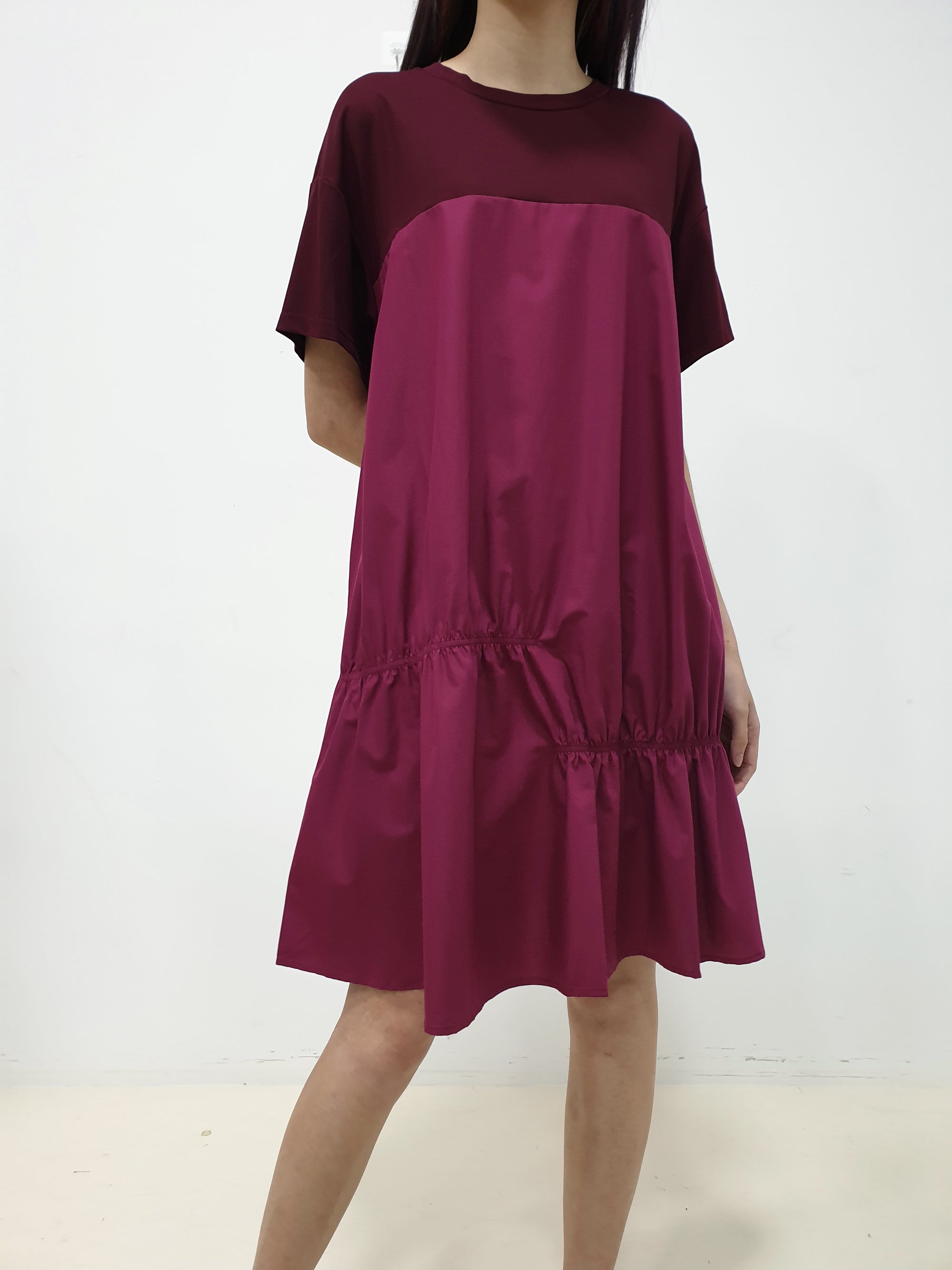 Duo Gather Casual Dress - Plum (Non-returnable) - Ferlicious