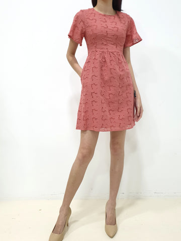 Flutter Sleeve Eyelet Dress (Non-returnable) - Ferlicious