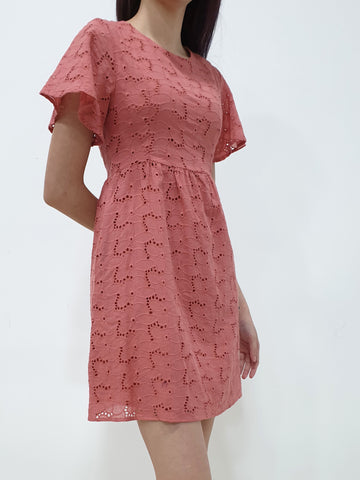 Flutter Sleeve Eyelet Dress (Non-returnable) - Ferlicious