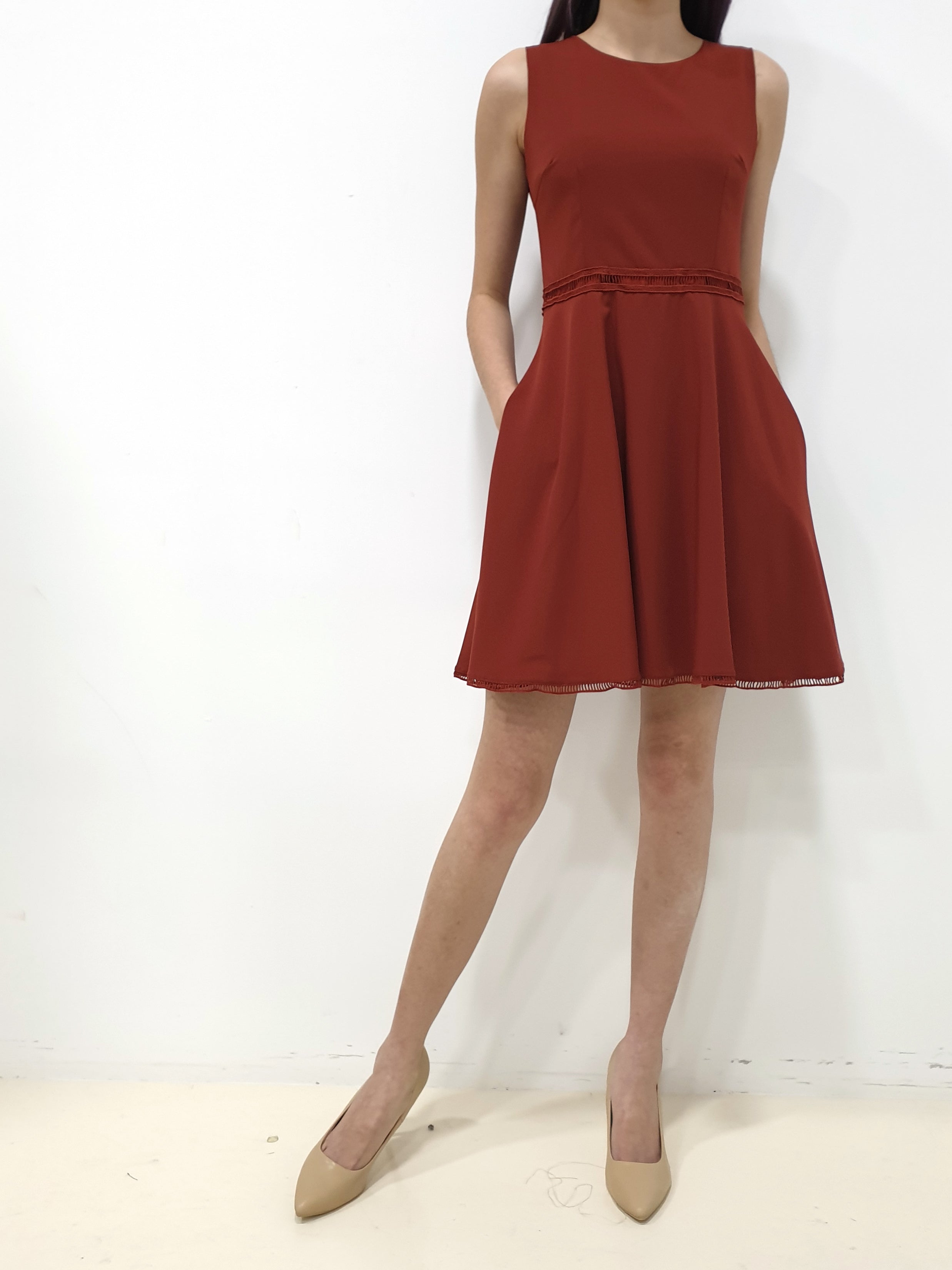 Ladder Lace Dress - Brick (Non-returnable) - Ferlicious