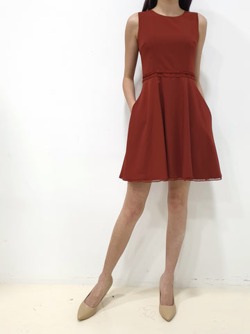 Ladder Lace Dress - Brick (Non-returnable) - Ferlicious