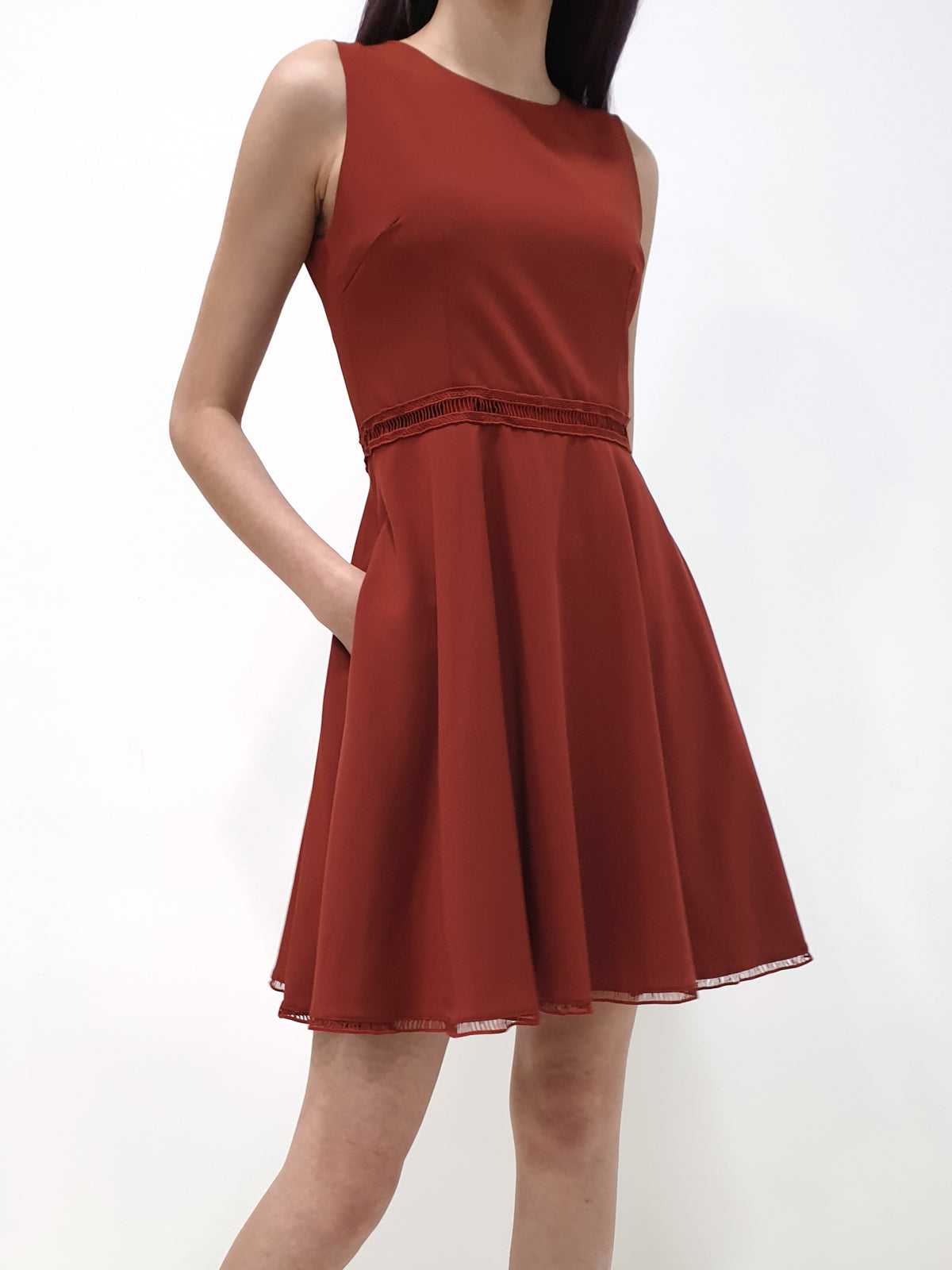 Ladder Lace Dress - Brick (Non-returnable) FERLICIOUS Ladder Lace Dress - Brick (Non-returnable) FERLICIOUS