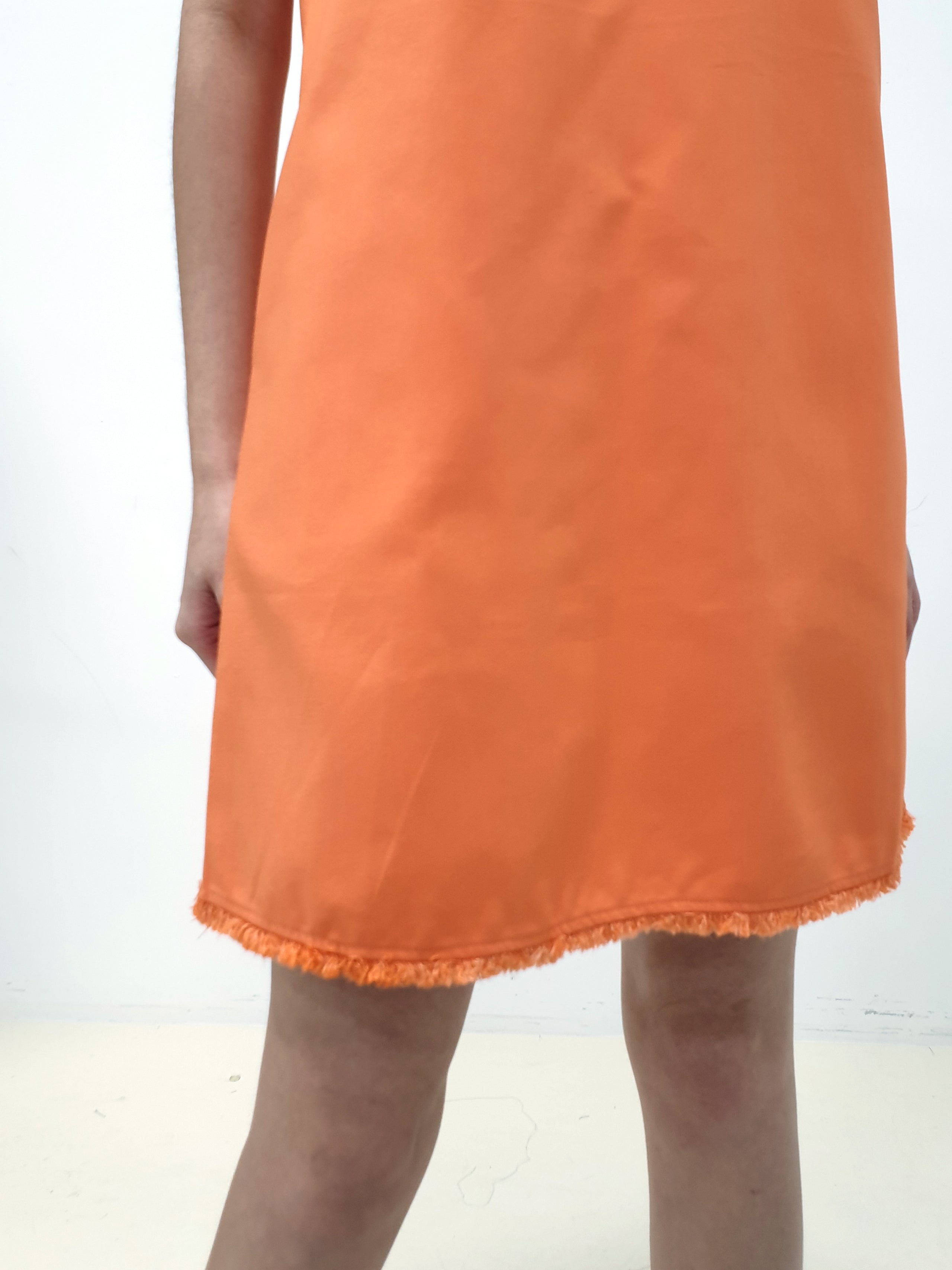 Cat Embroidery Raw Hem Dress - Orange (Non-returnable) - Ferlicious