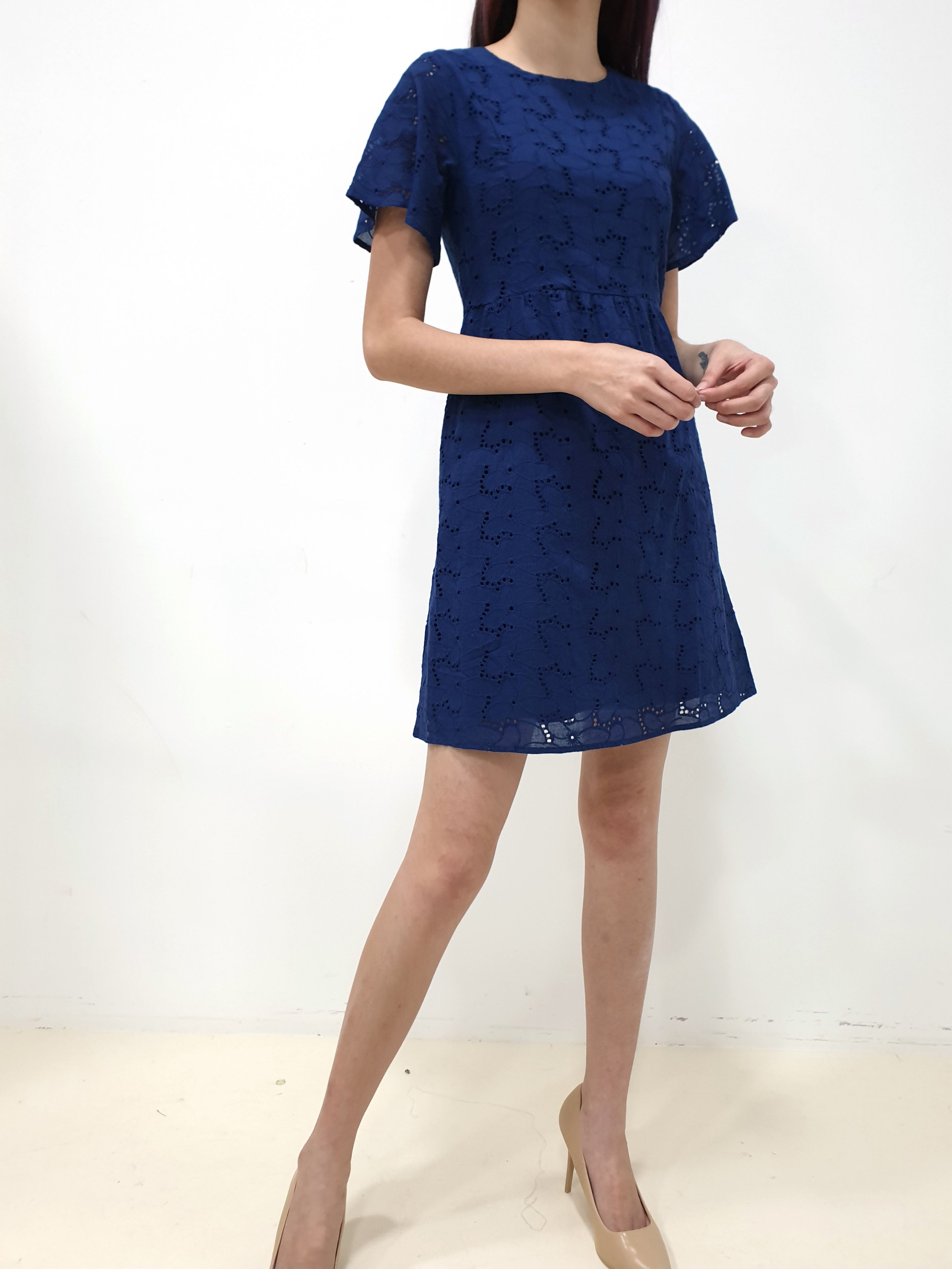 Flutter Sleeve Eyelet Dress (Non-returnable) - Ferlicious