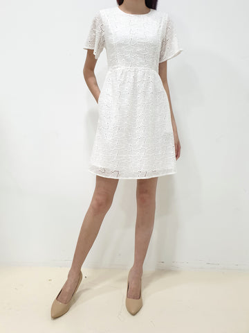 Flutter Sleeve Eyelet Dress (Non-returnable) - Ferlicious