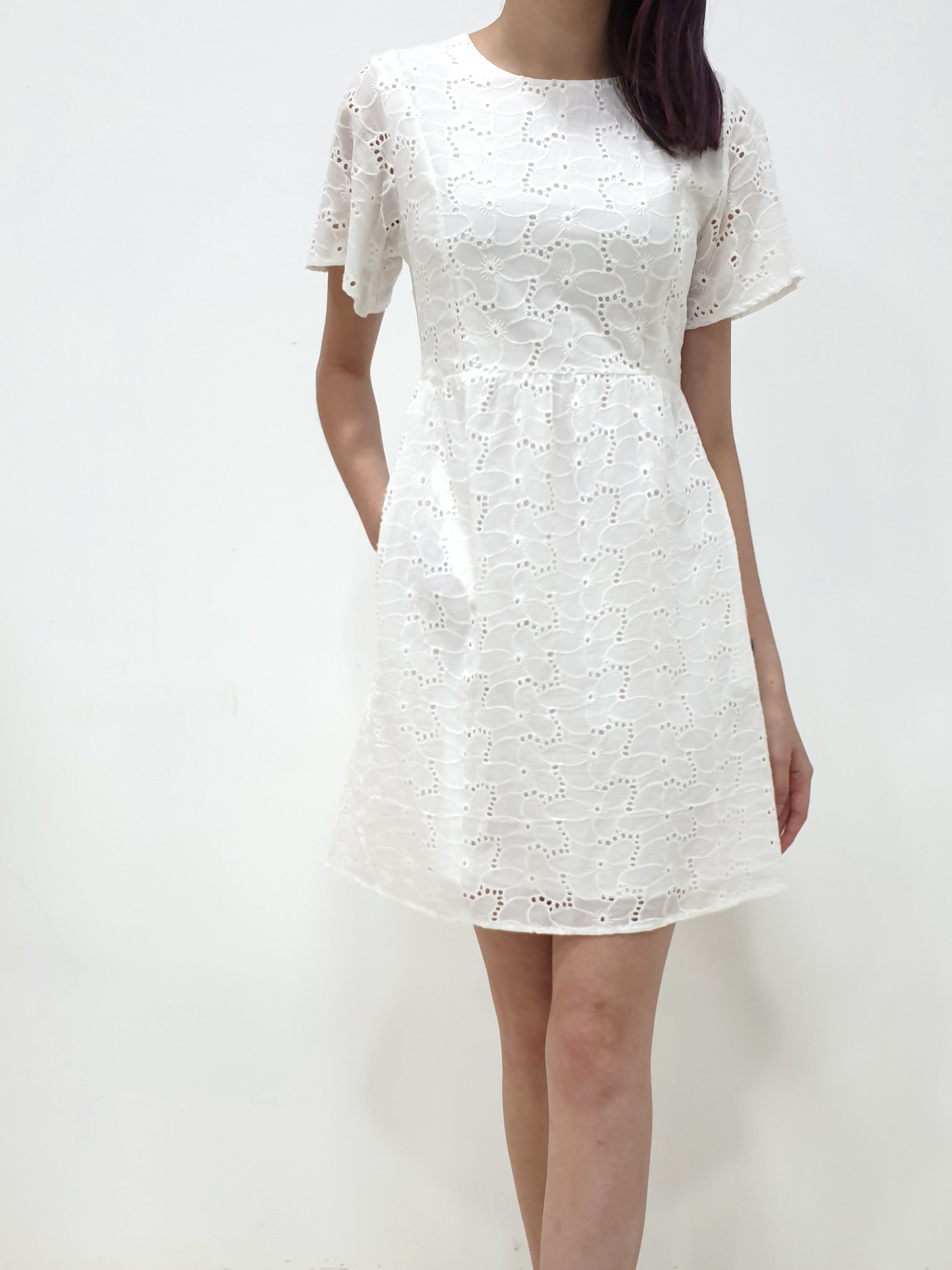 Flutter Sleeve Eyelet Dress (Non-returnable) - Ferlicious