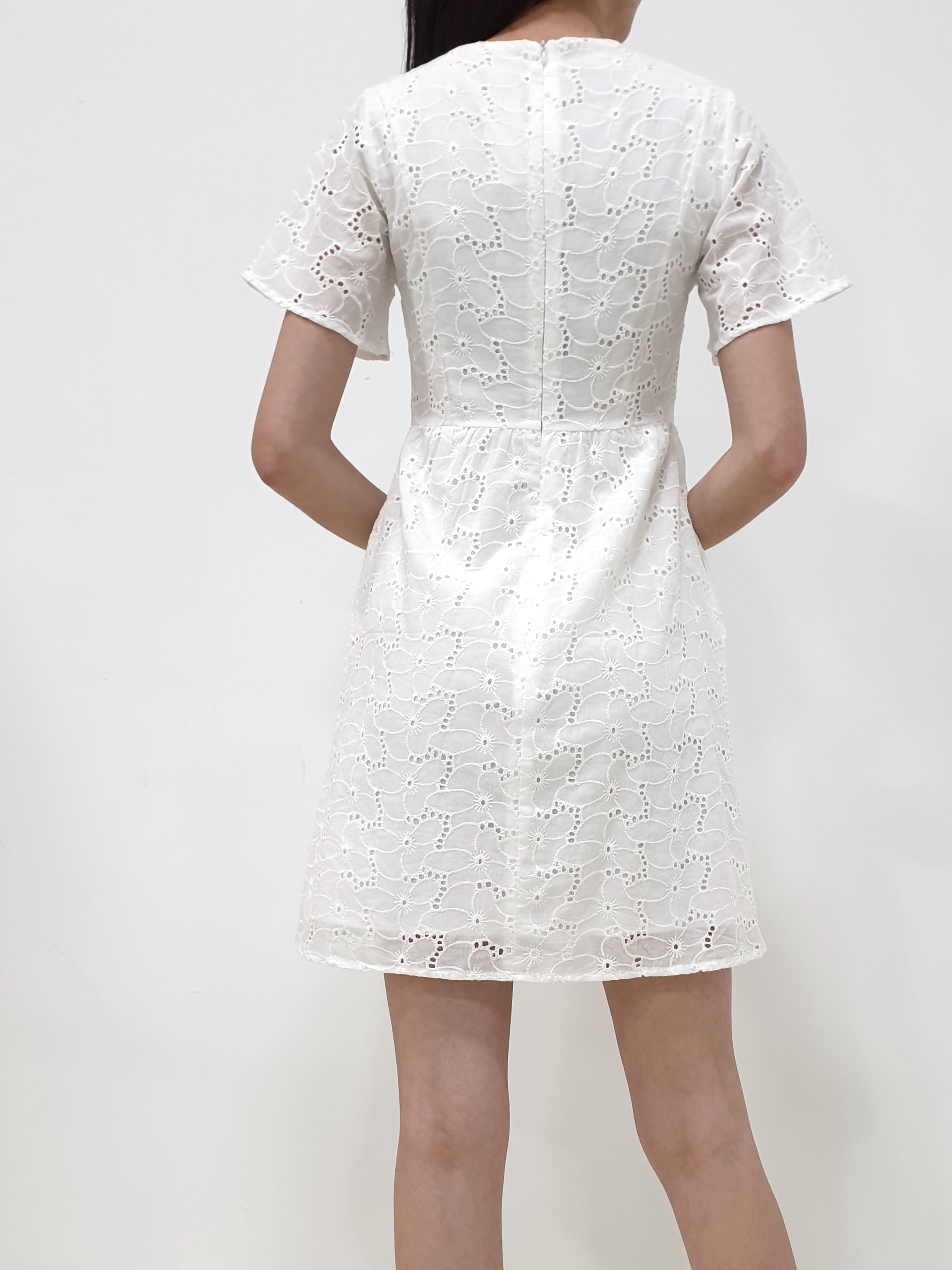 Flutter Sleeve Eyelet Dress (Non-returnable) - Ferlicious