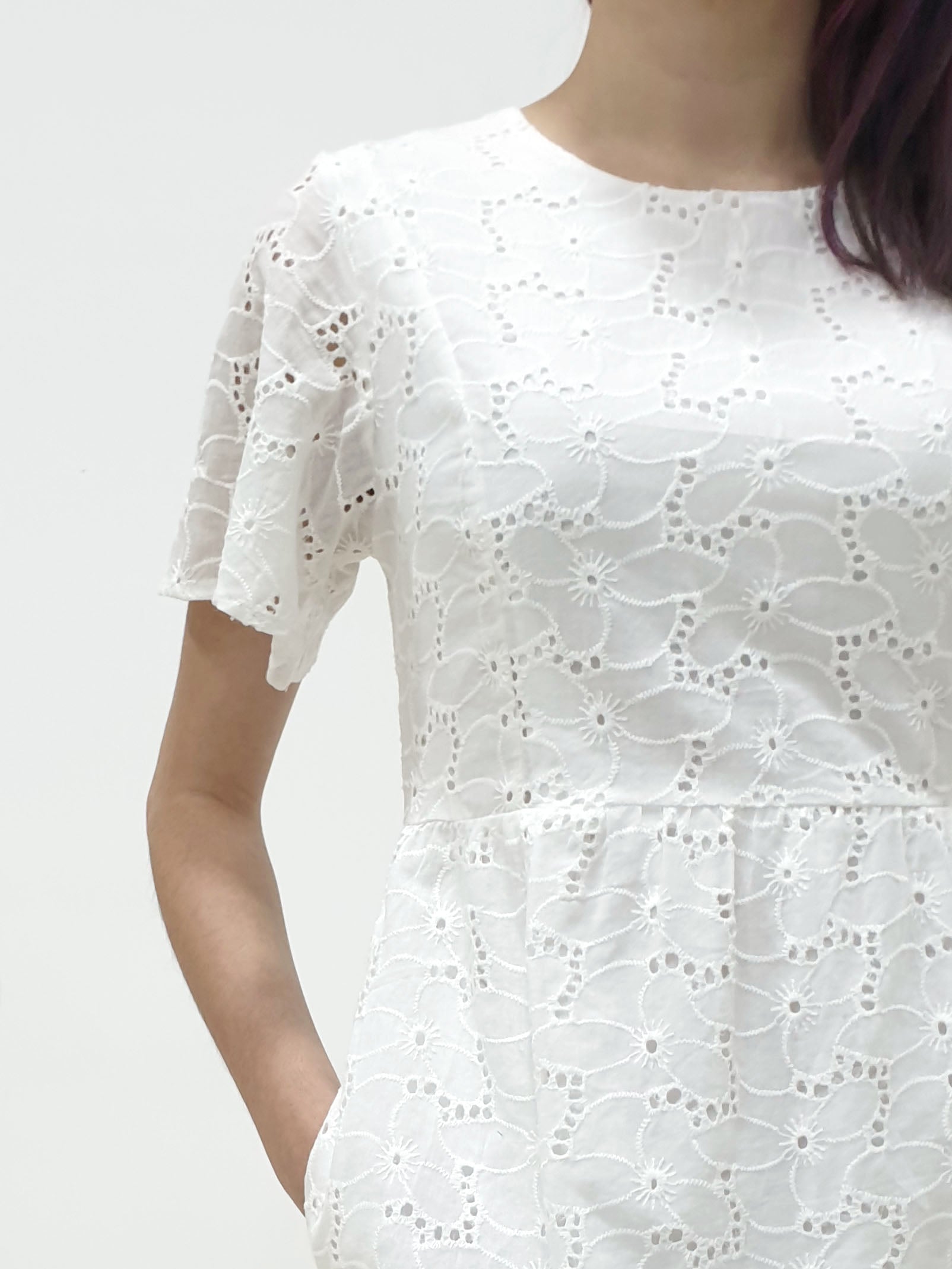 Flutter Sleeve Eyelet Dress (Non-returnable) - Ferlicious