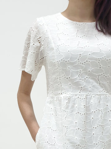 Flutter Sleeve Eyelet Dress (Non-returnable) - Ferlicious