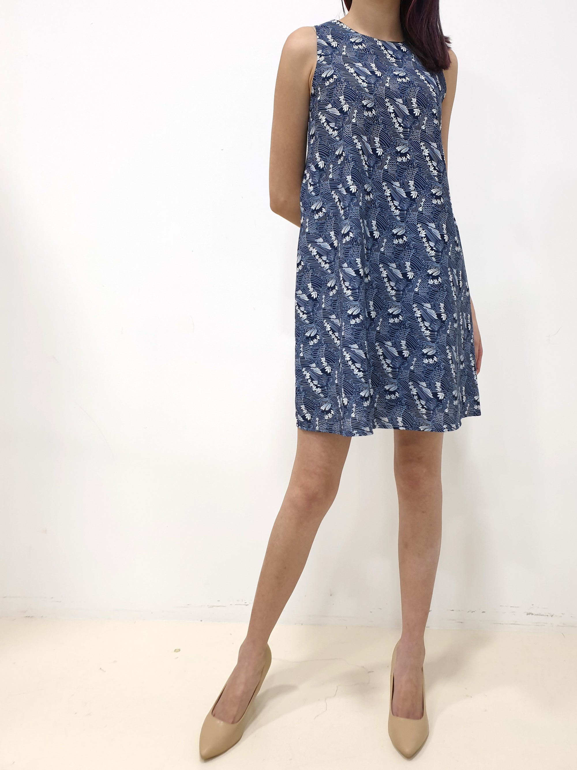 Prints Trapeze Dress - Blue (Non-returnable) - Ferlicious