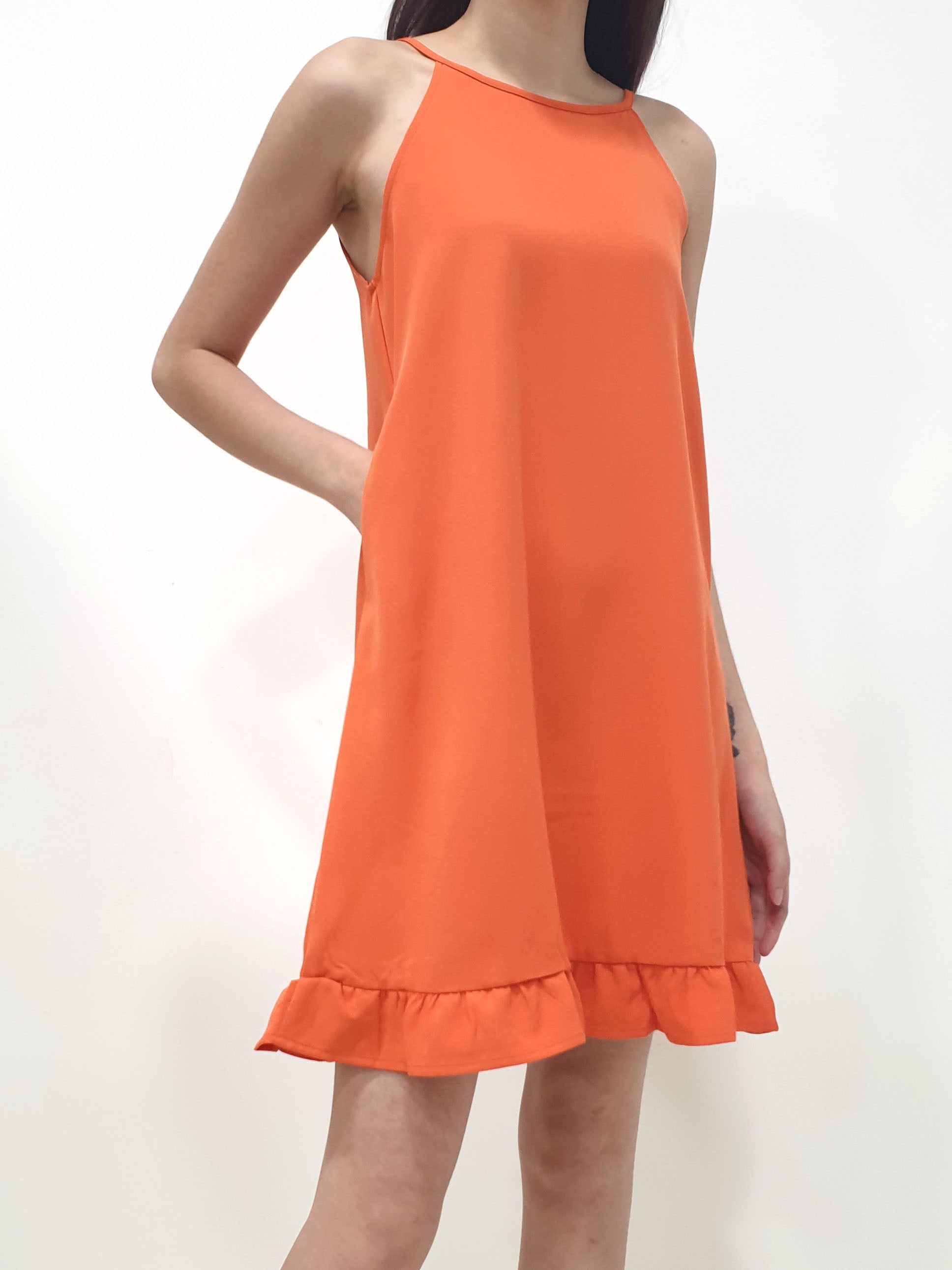 Ruffles Cut In Dress - Orange (Non-returnable) - Ferlicious