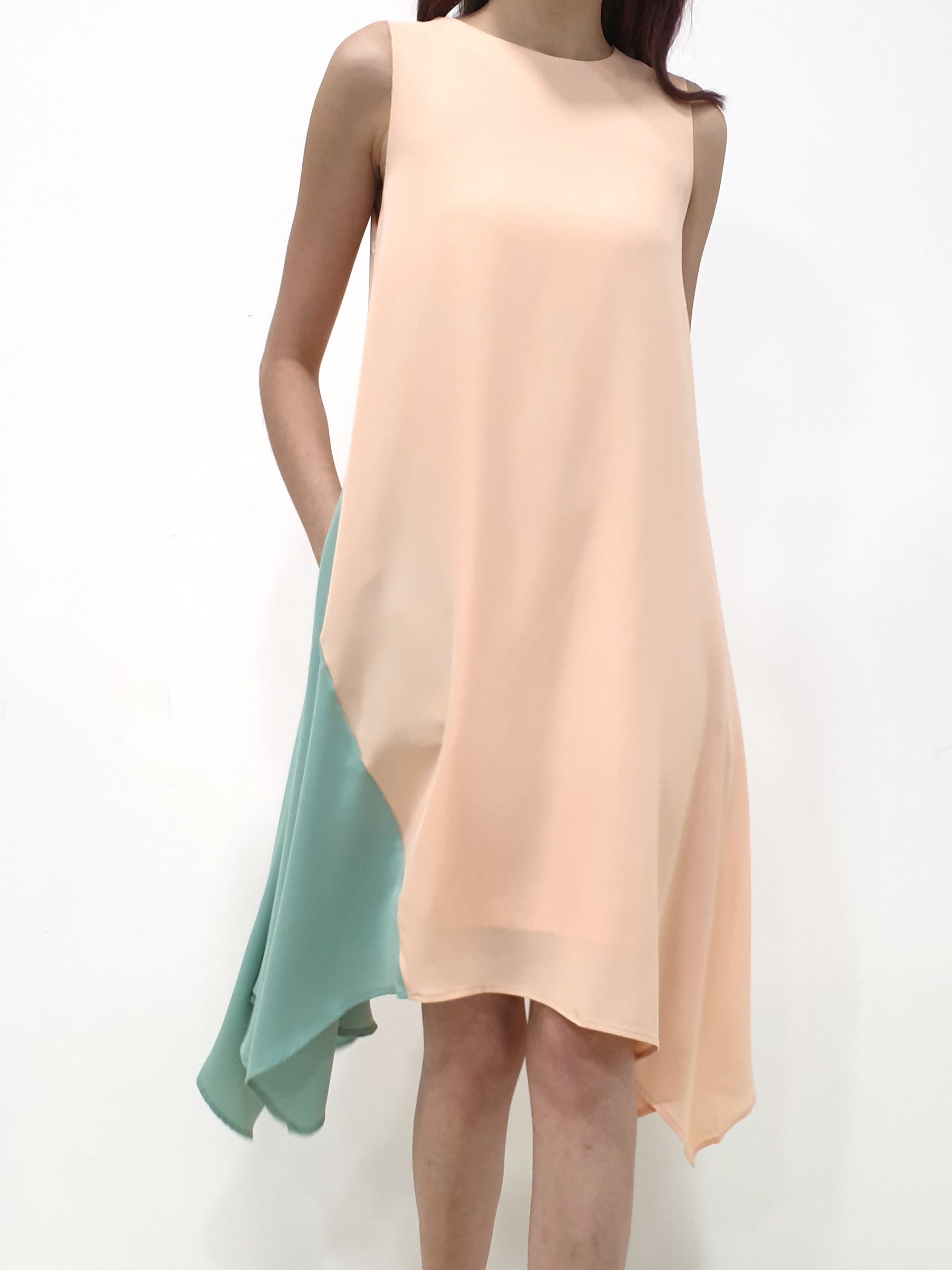 Colourblock Handkerchief Swing Dress - Peach (Non-returnable) - Ferlicious