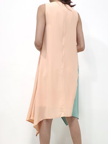 Colourblock Handkerchief Swing Dress - Peach (Non-returnable) - Ferlicious