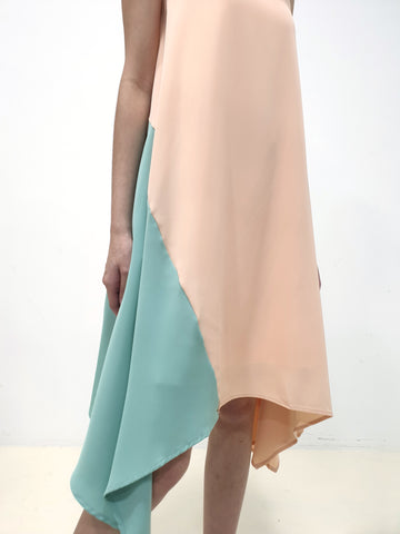 Colourblock Handkerchief Swing Dress - Peach (Non-returnable) - Ferlicious