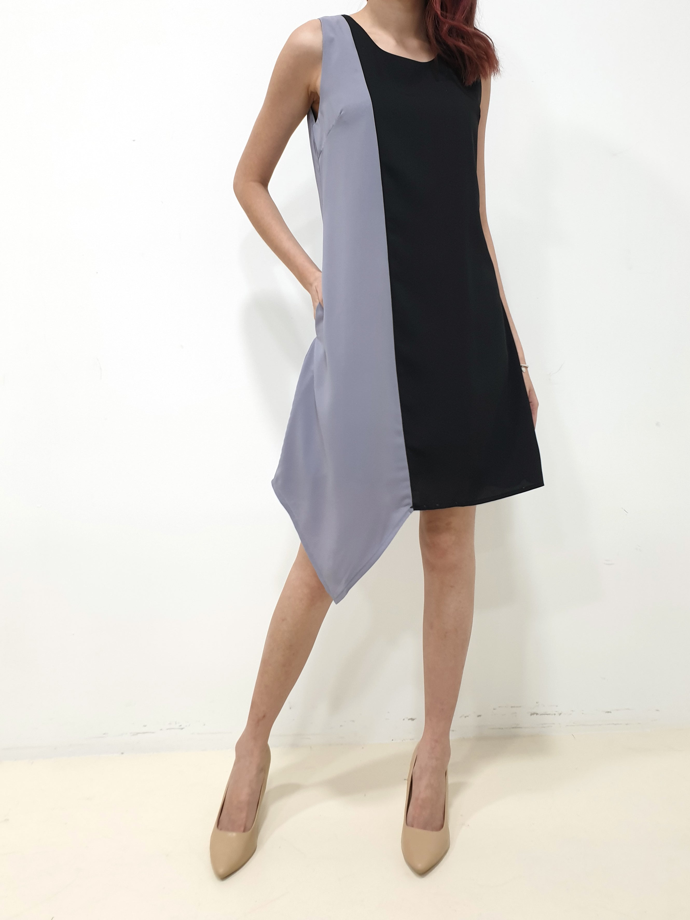 Colourblock Handkerchief Dress - Black (Non-returnable) - Ferlicious