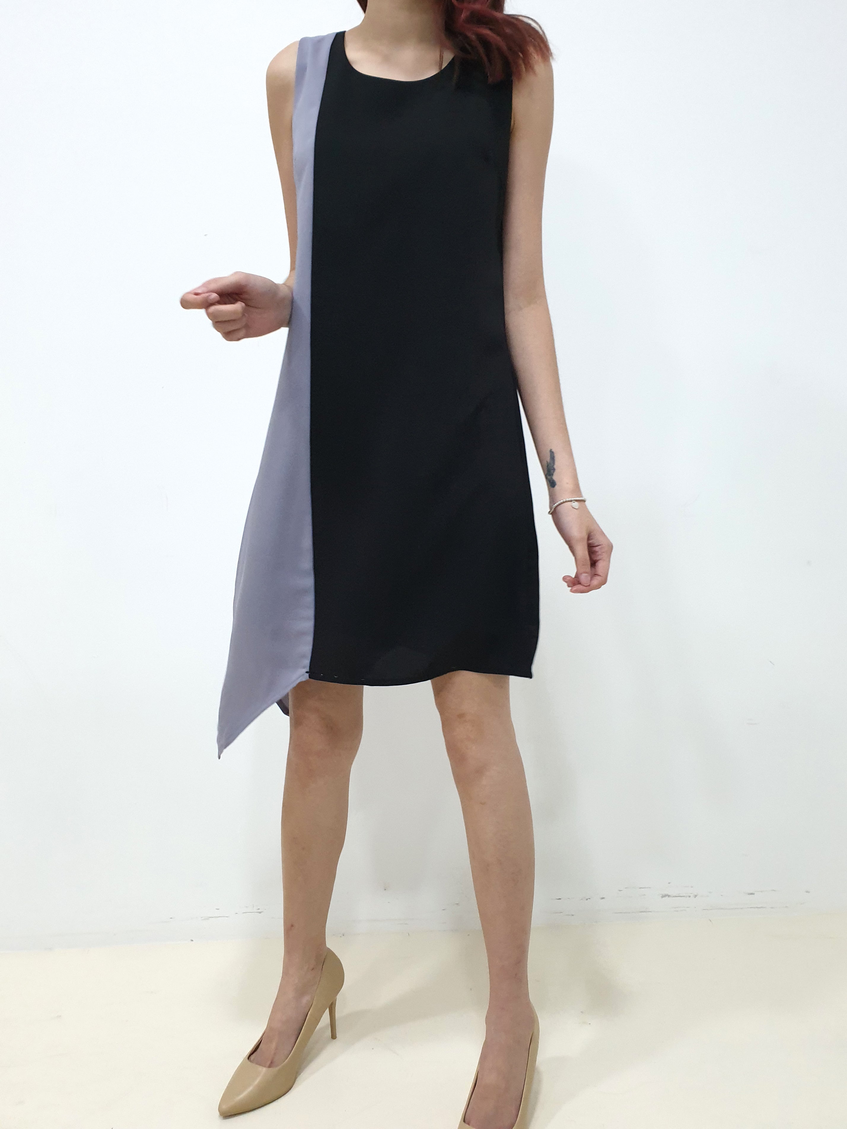 Colourblock Handkerchief Dress - Black (Non-returnable) - Ferlicious