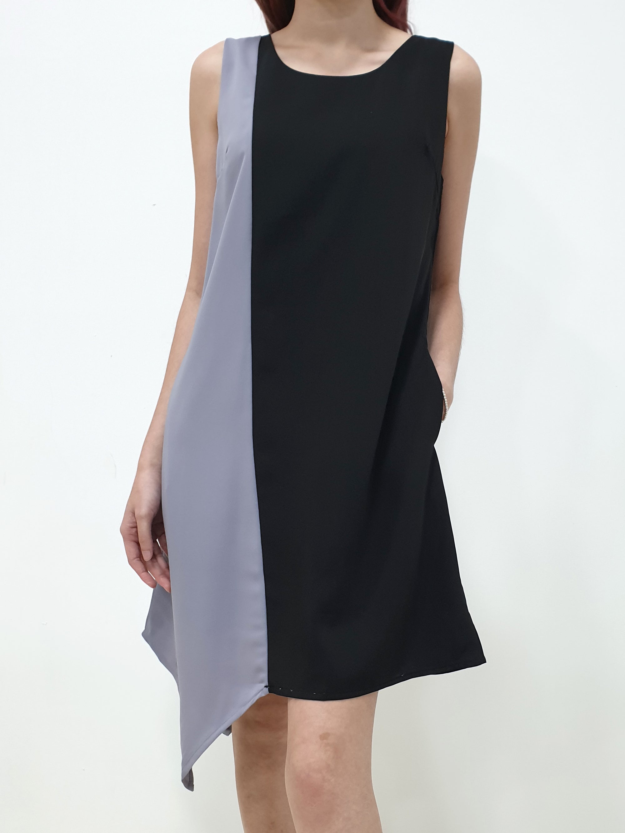 Colourblock Handkerchief Dress - Black (Non-returnable) - Ferlicious