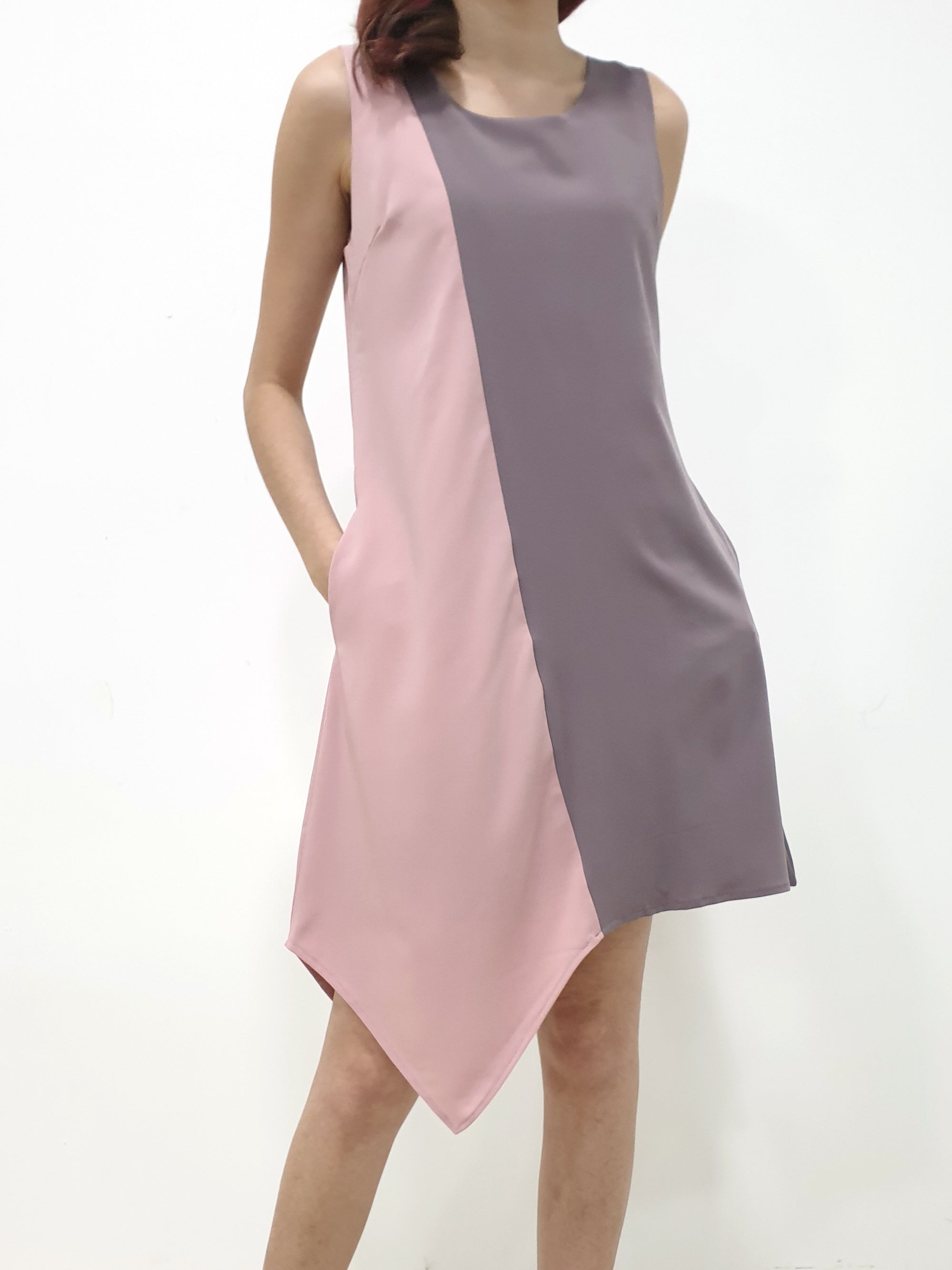 Colourblock Handkerchief Dress - Pink (Non-returnable) - Ferlicious
