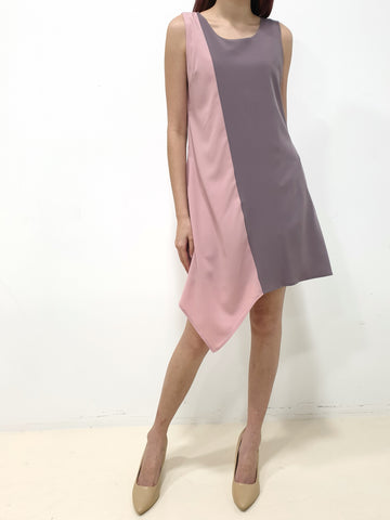 Colourblock Handkerchief Dress - Pink (Non-returnable) - Ferlicious