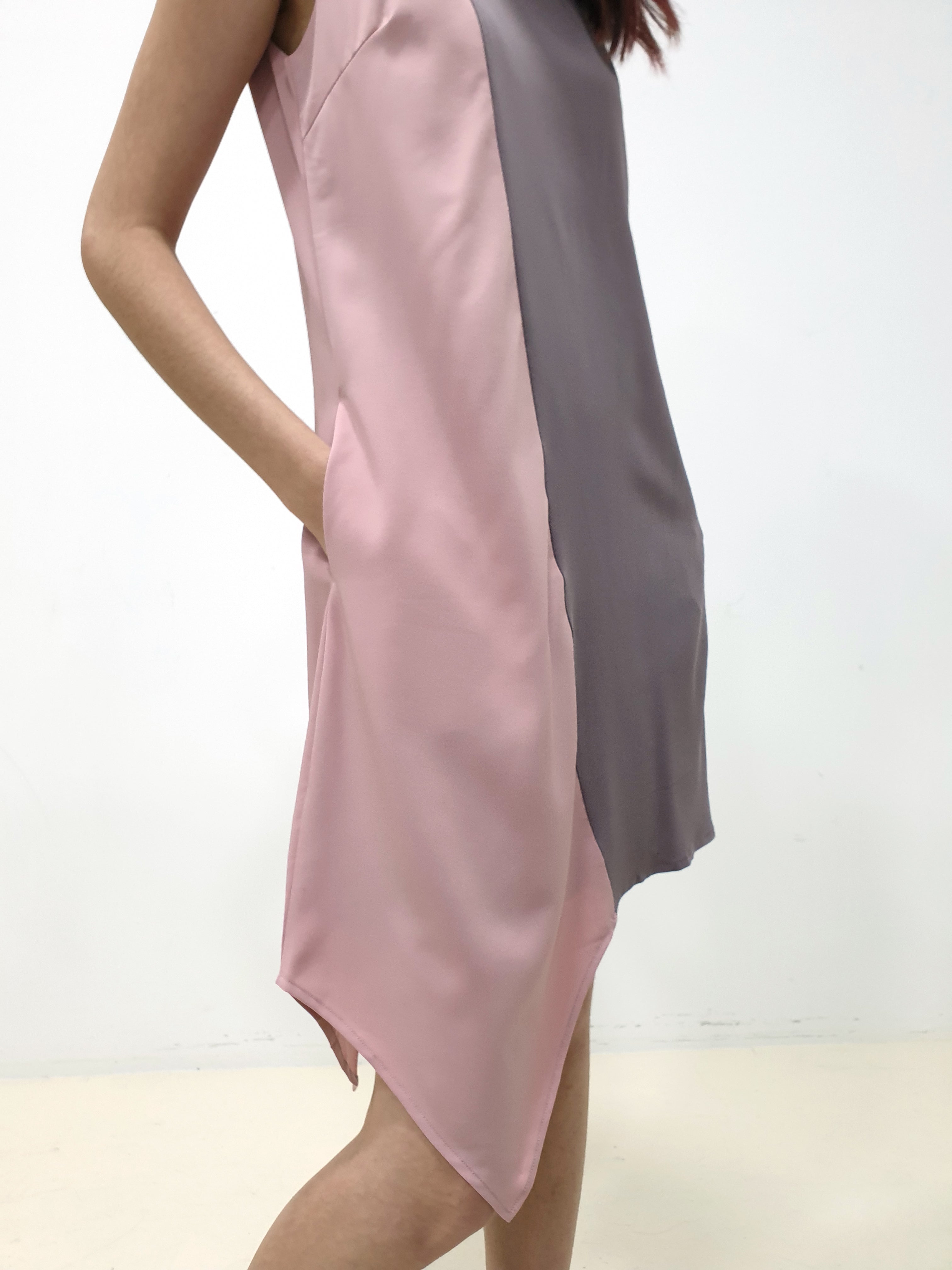 Colourblock Handkerchief Dress - Pink (Non-returnable) - Ferlicious