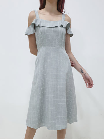 Grid Cold Shoulder Midi - Grey (Non-returnable) - Ferlicious